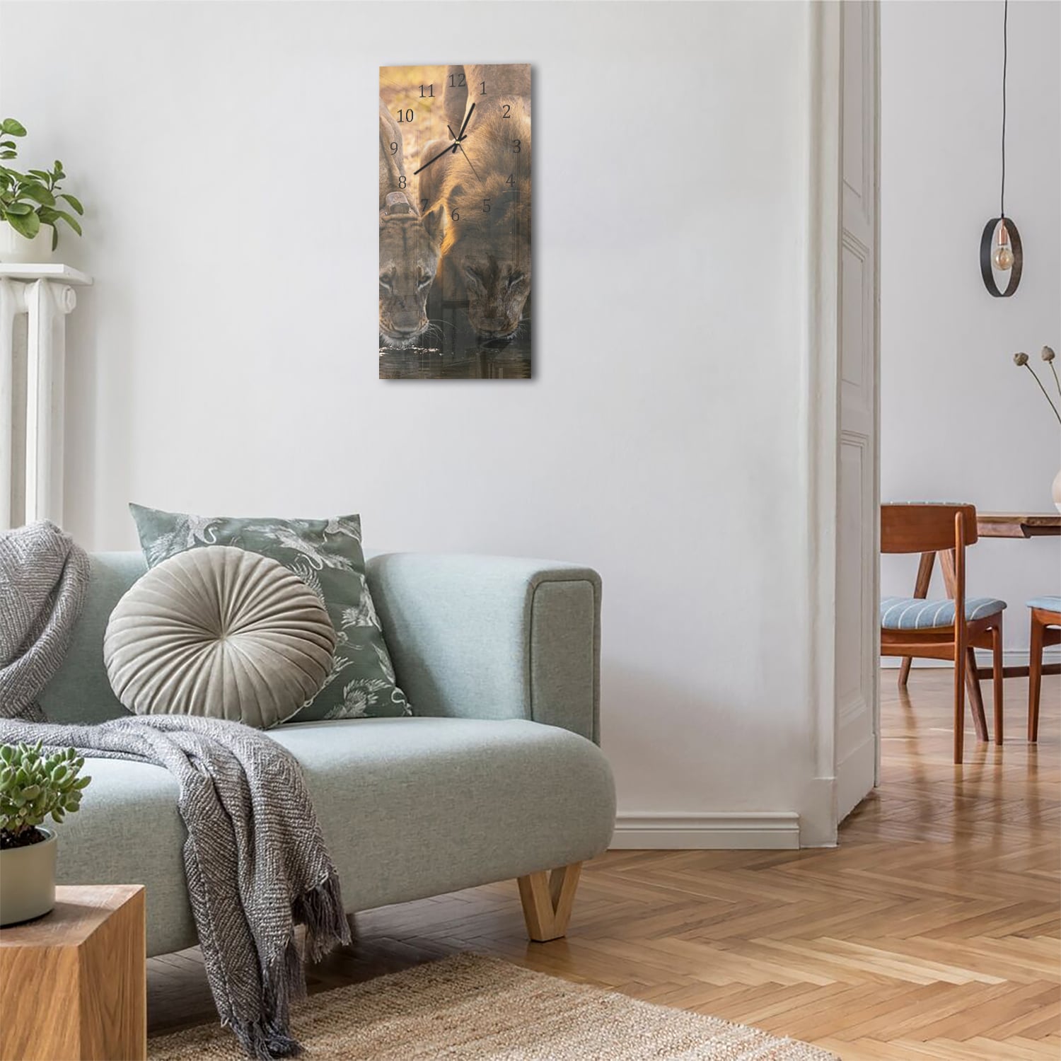 Wanduhr 30x60 - Zwei Löwen