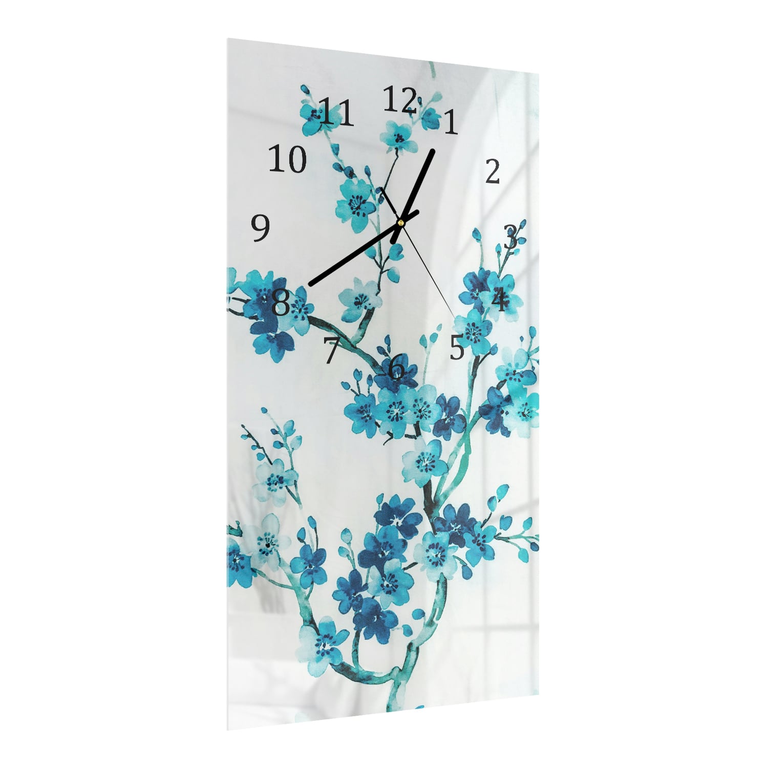 Wanduhr 30x60 - Aquarellmalerei blaue Blumen