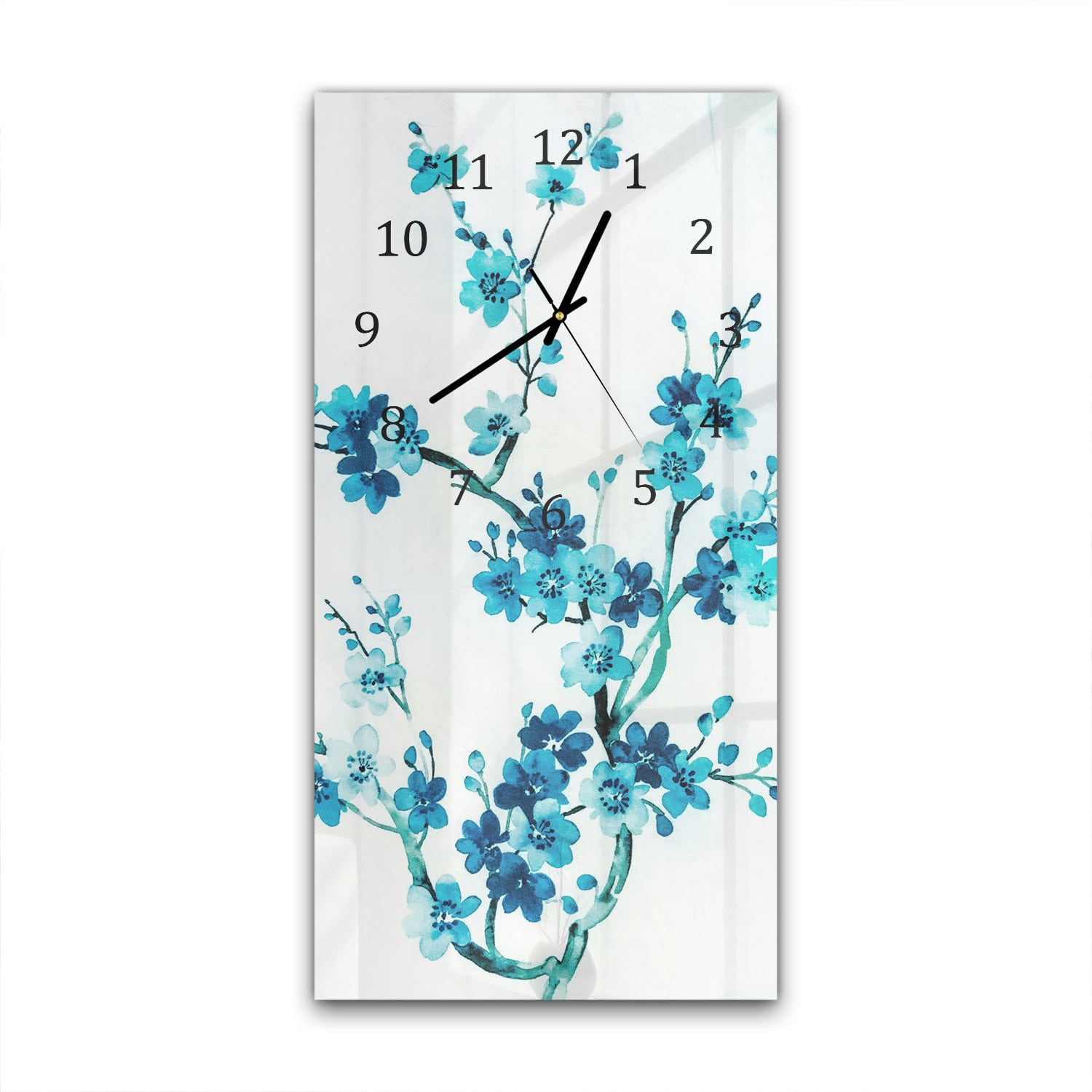 Wanduhr 30x60 - Aquarellmalerei blaue Blumen