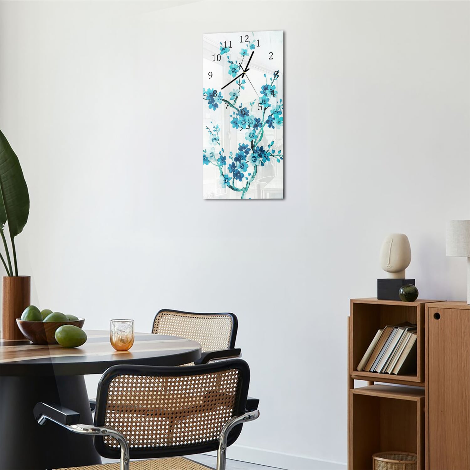 Wanduhr 30x60 - Aquarellmalerei blaue Blumen
