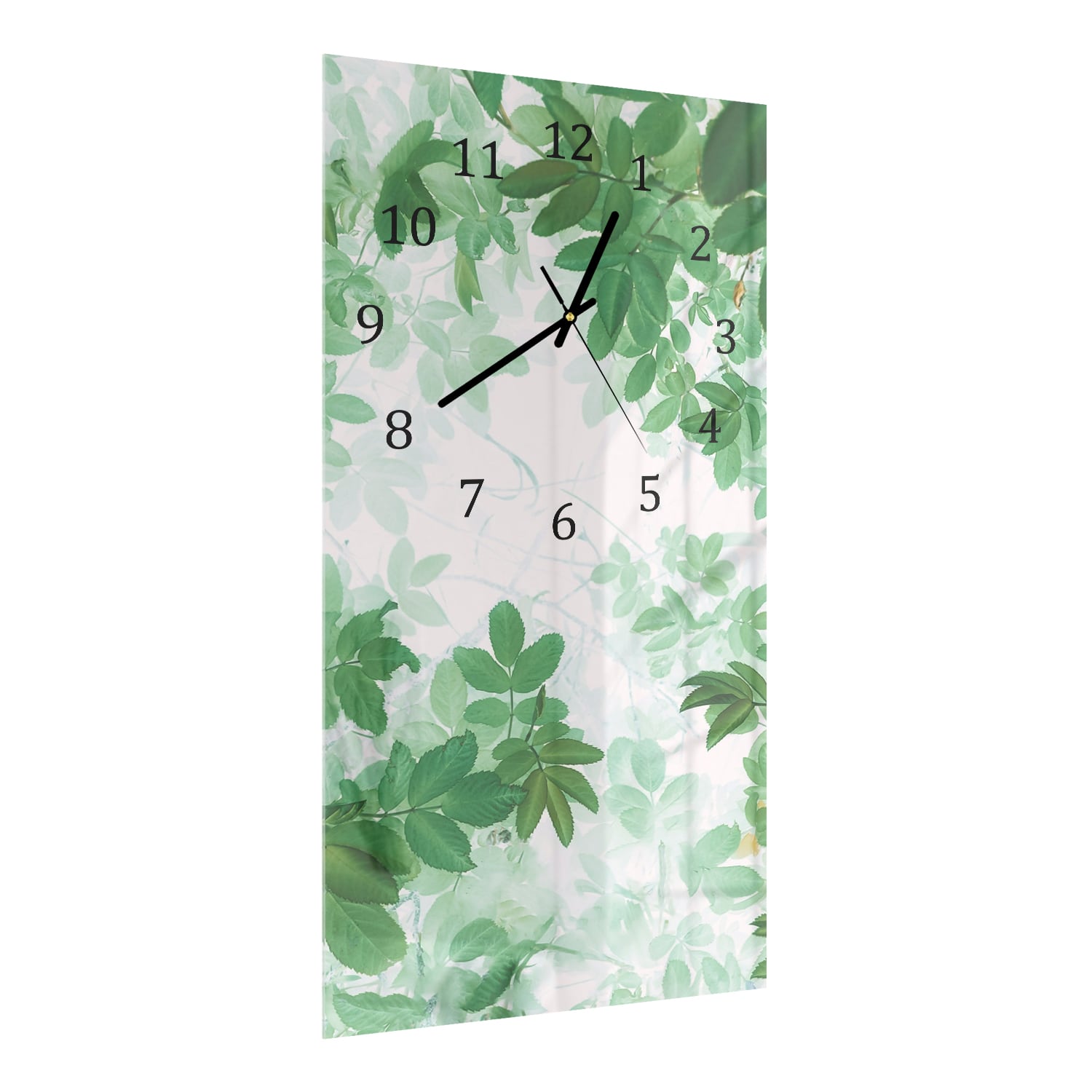 Wanduhr 30x60 - Aquarellmalerei grüne Blätter