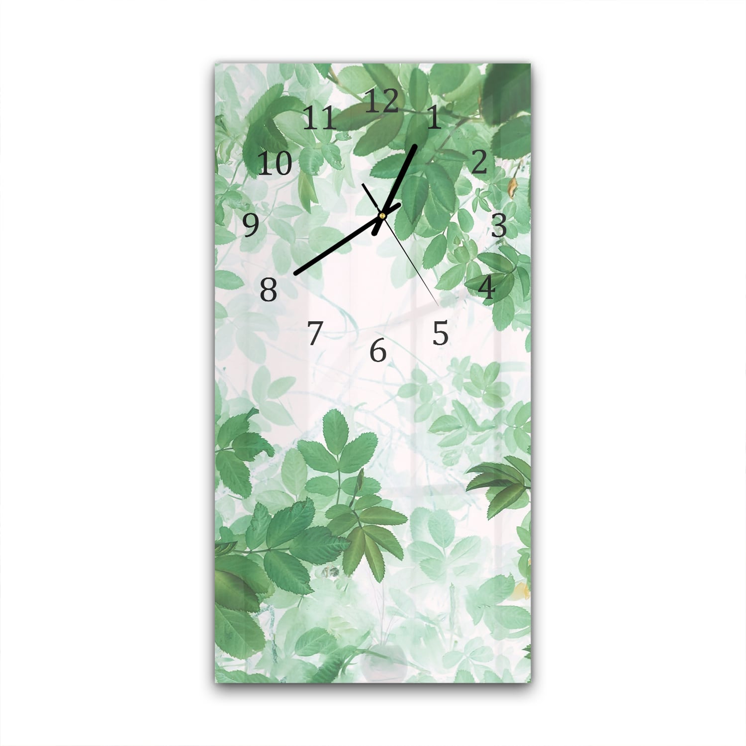 Wanduhr 30x60 - Aquarellmalerei grüne Blätter