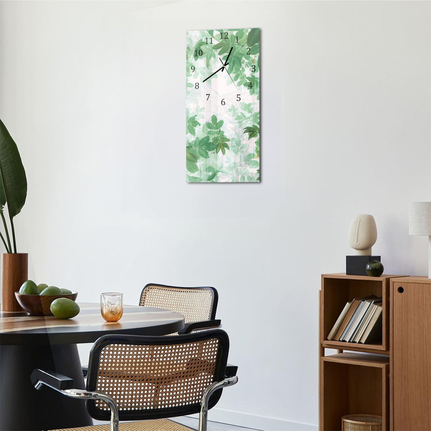 Wanduhr 30x60 - Aquarellmalerei grüne Blätter