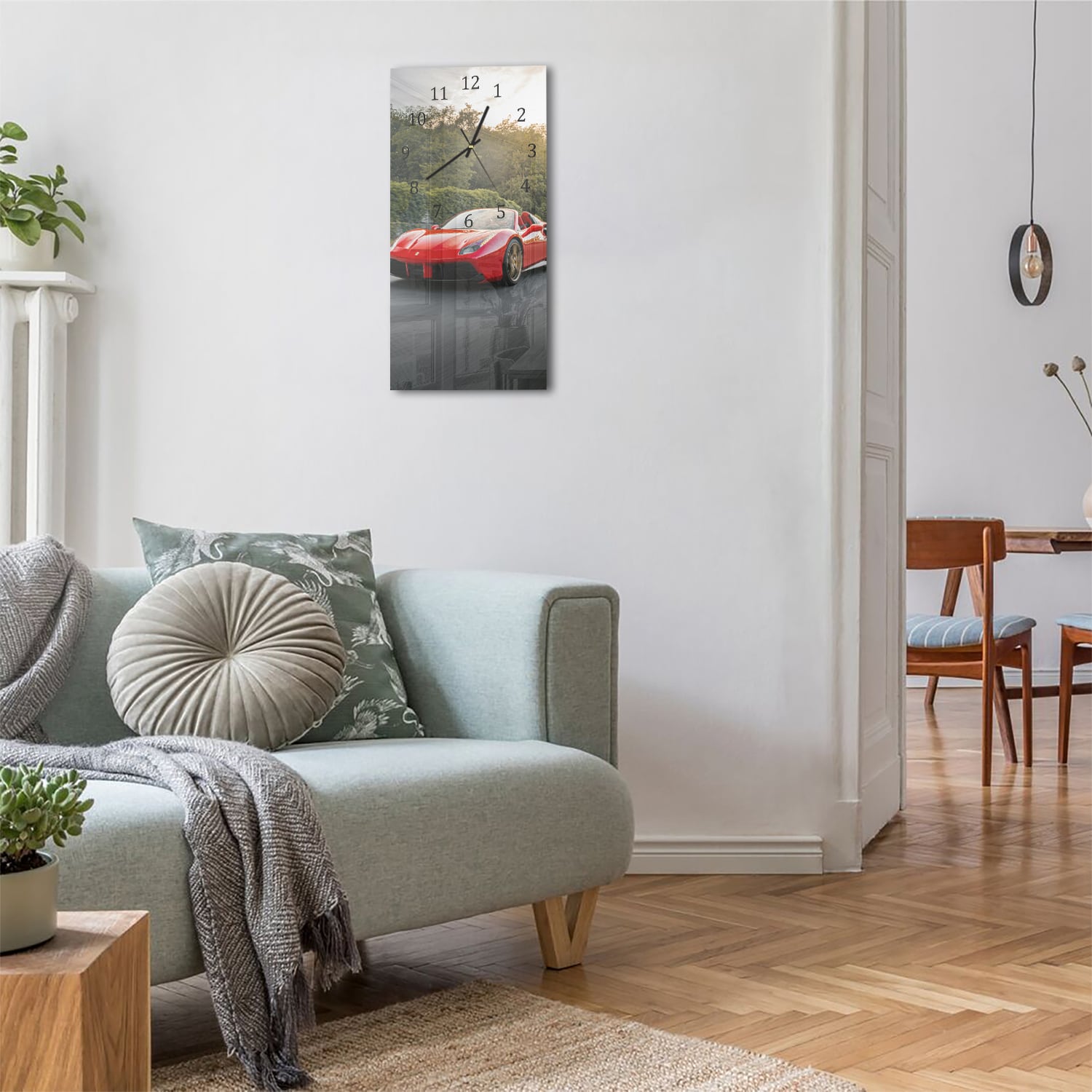 Wanduhr 30x60 - Ferrari auf der Straße