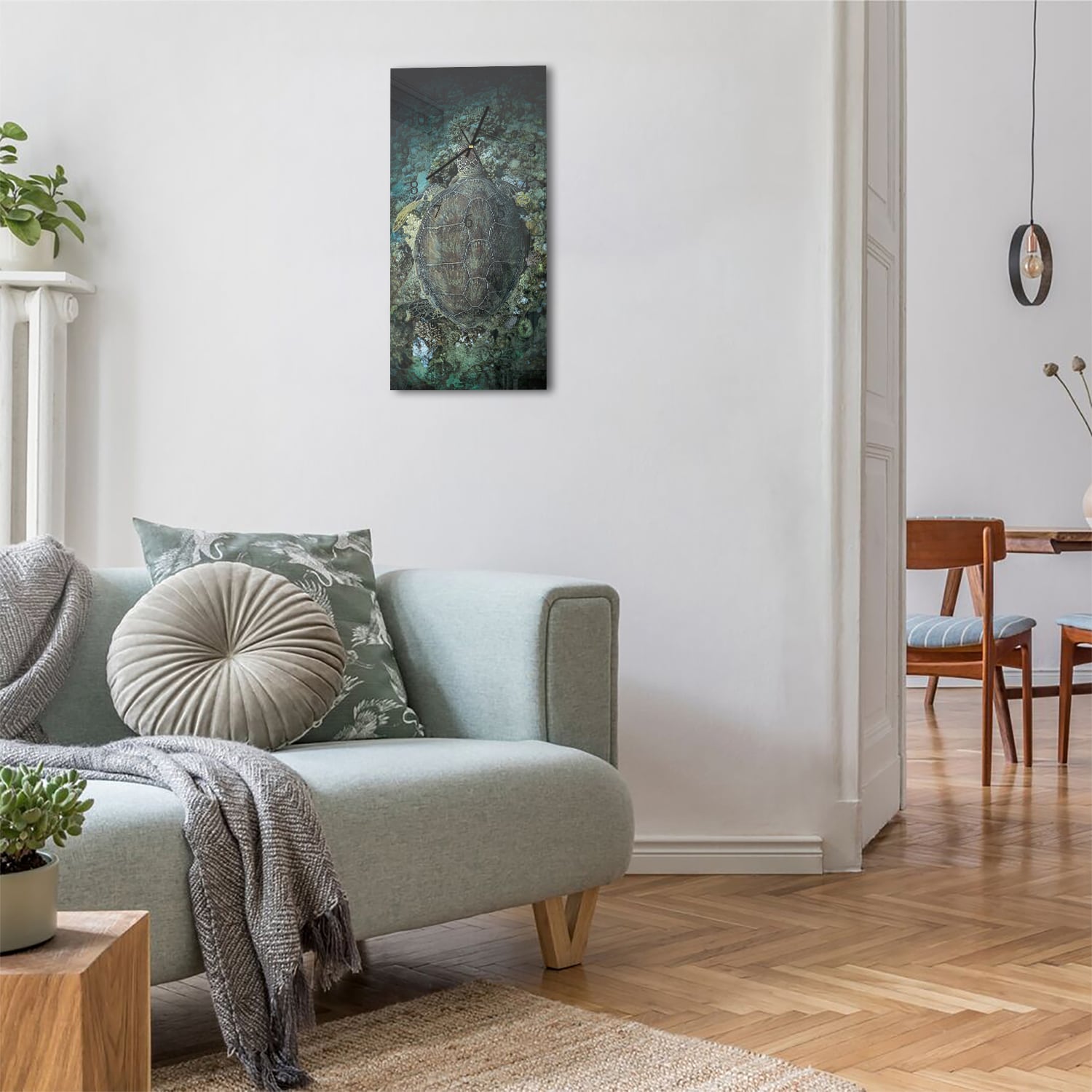 Wanduhr 30x60 - Schildkröte und Korallen