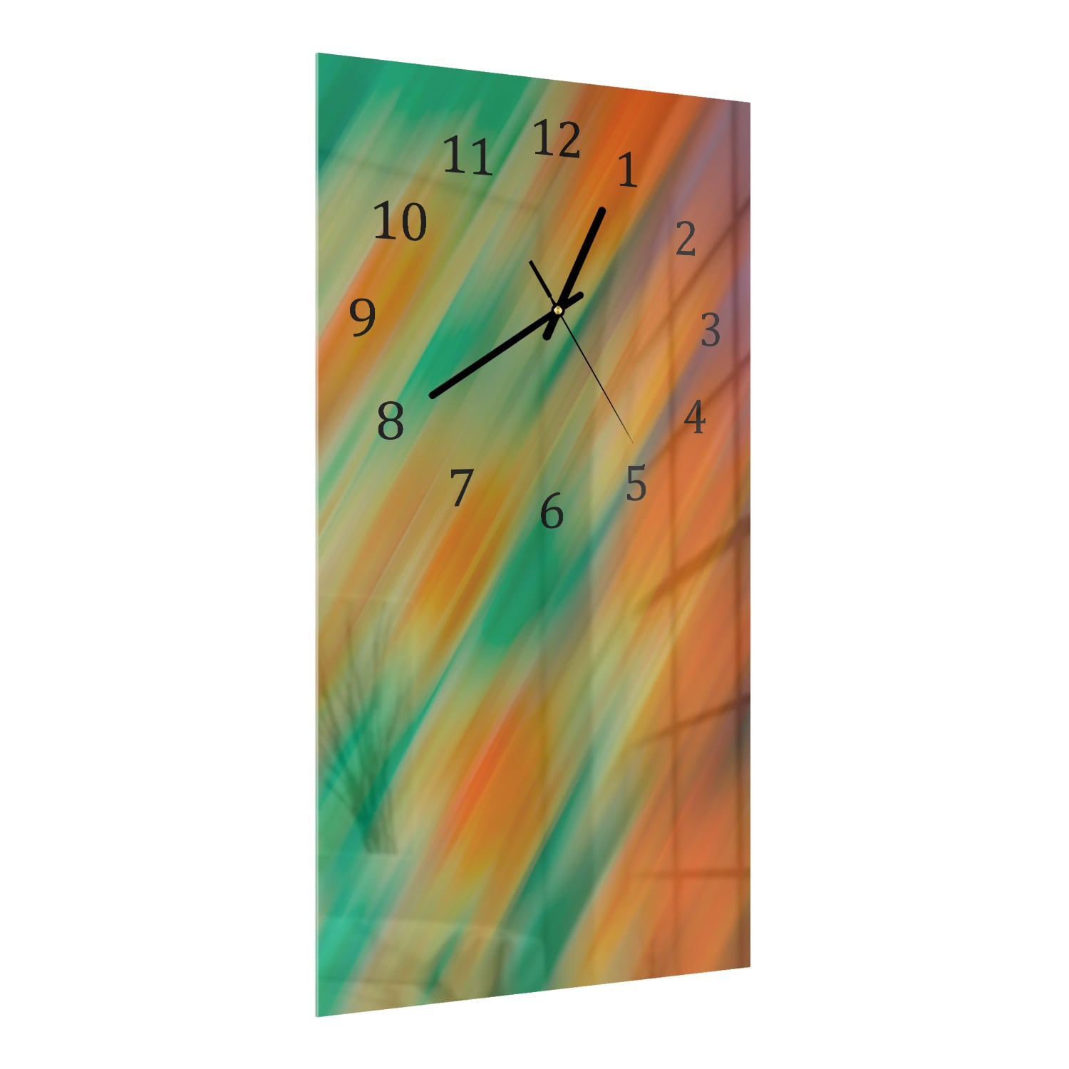 Wanduhr 30x60 - Orange & Grüne Abstraktion