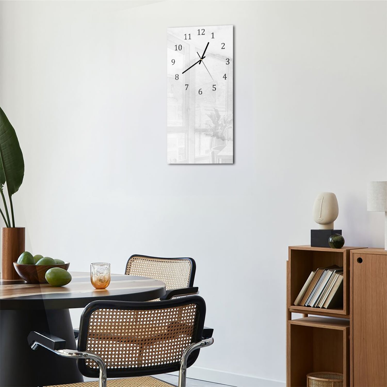 Wanduhr 30x60 - Aquarellmalerei Weiß/Grau