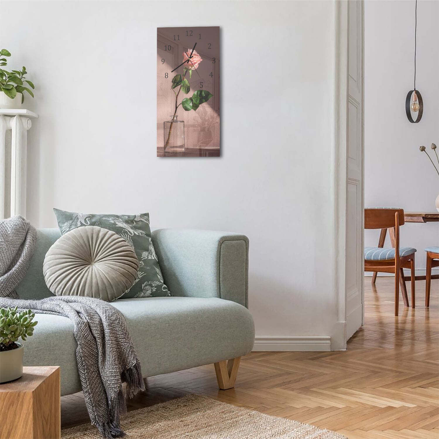 Wanduhr 30x60 - Rose in Vase