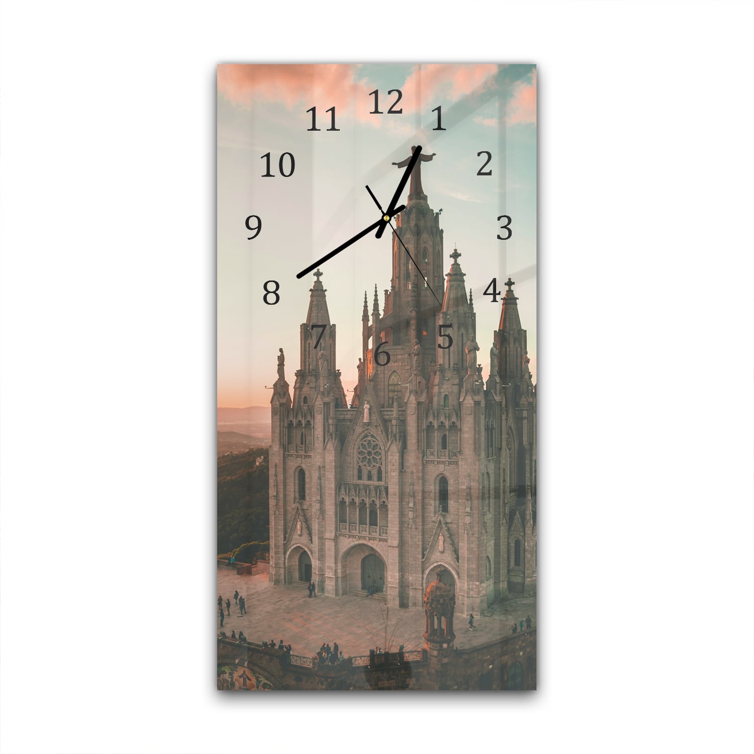 Wanduhr 30x60 - Tibidabo bei Sonnenuntergang
