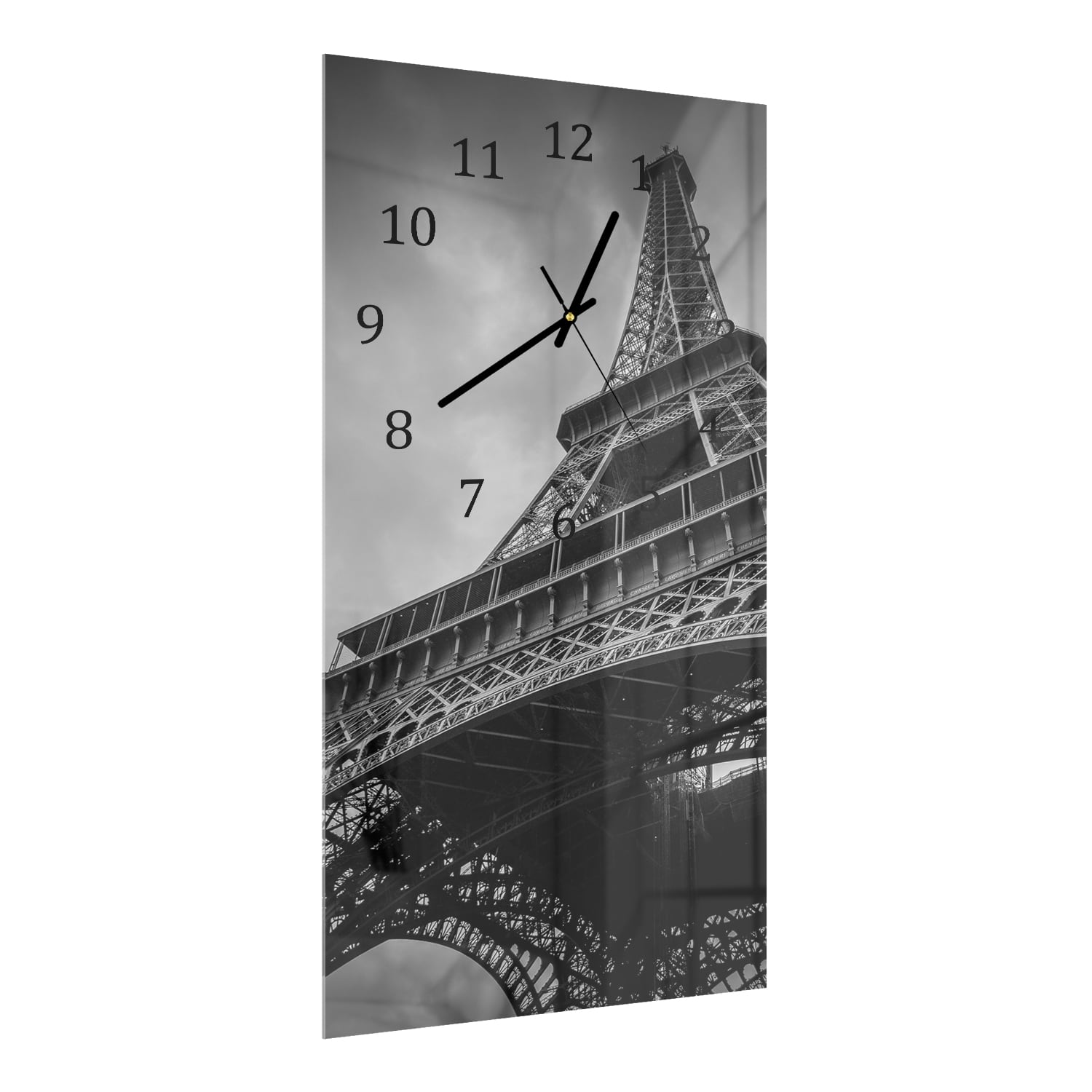 Wanduhr 30x60 - Eiffelturm Schwarz-Weiß