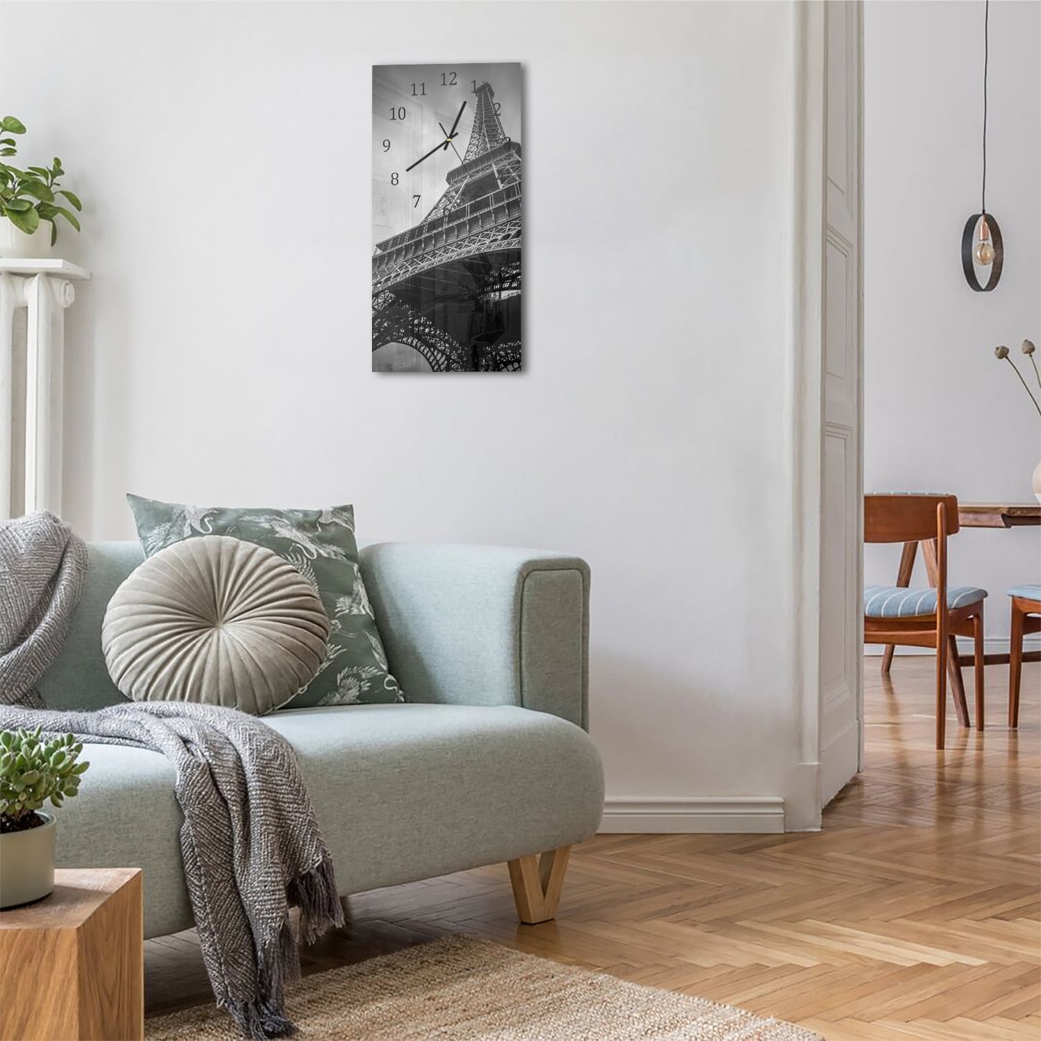 Wanduhr 30x60 - Eiffelturm Schwarz-Weiß