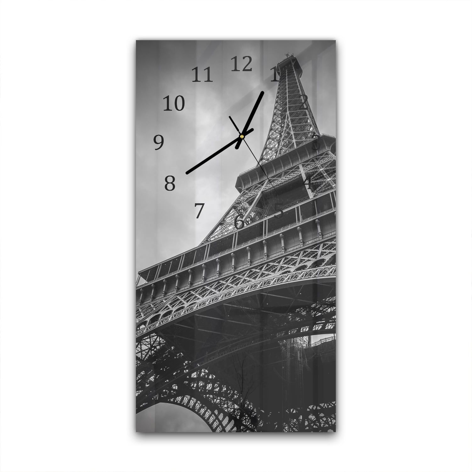Wanduhr 30x60 - Eiffelturm Schwarz-Weiß