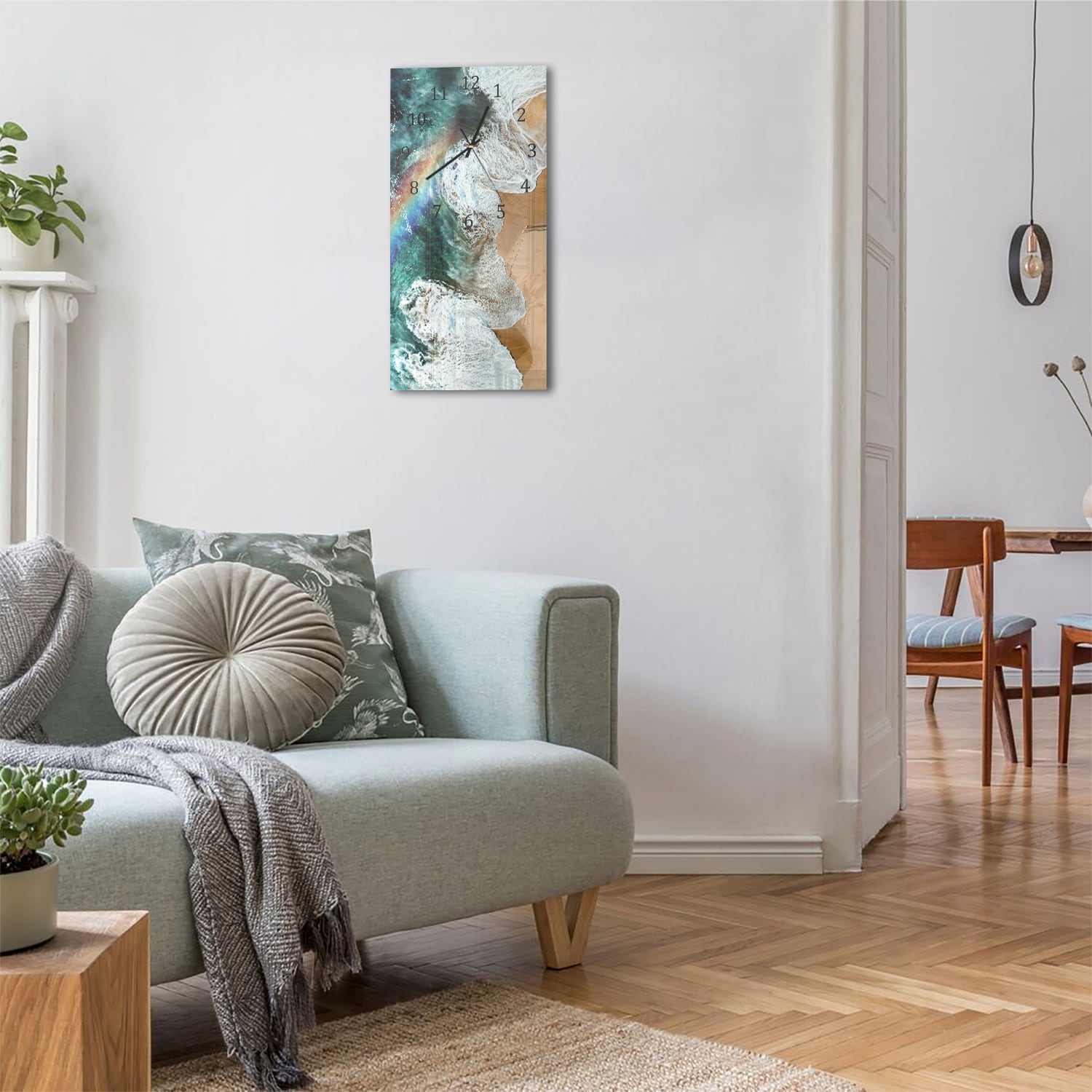 Wanduhr 30x60 - Regenbogen am Strand