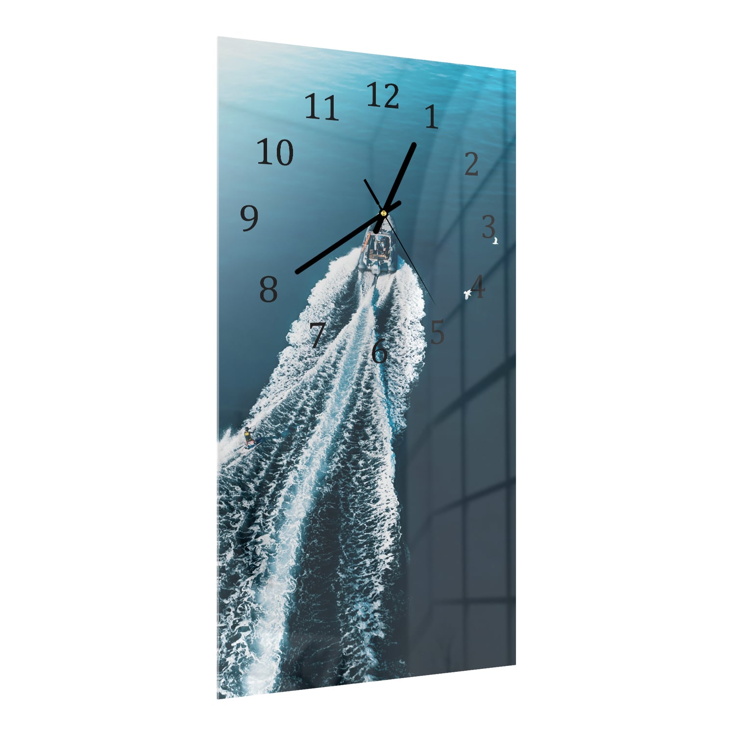 Wanduhr 30x60 - Schlauchboot auf dem Wasser