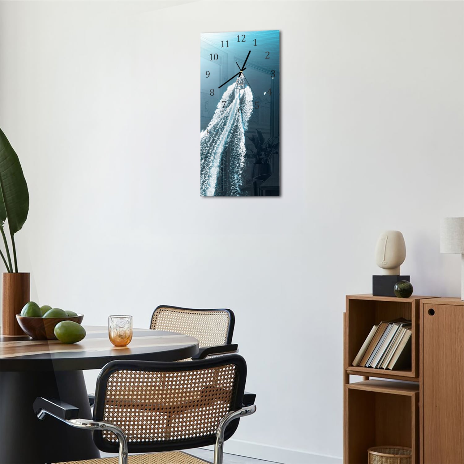 Wanduhr 30x60 - Schlauchboot auf dem Wasser