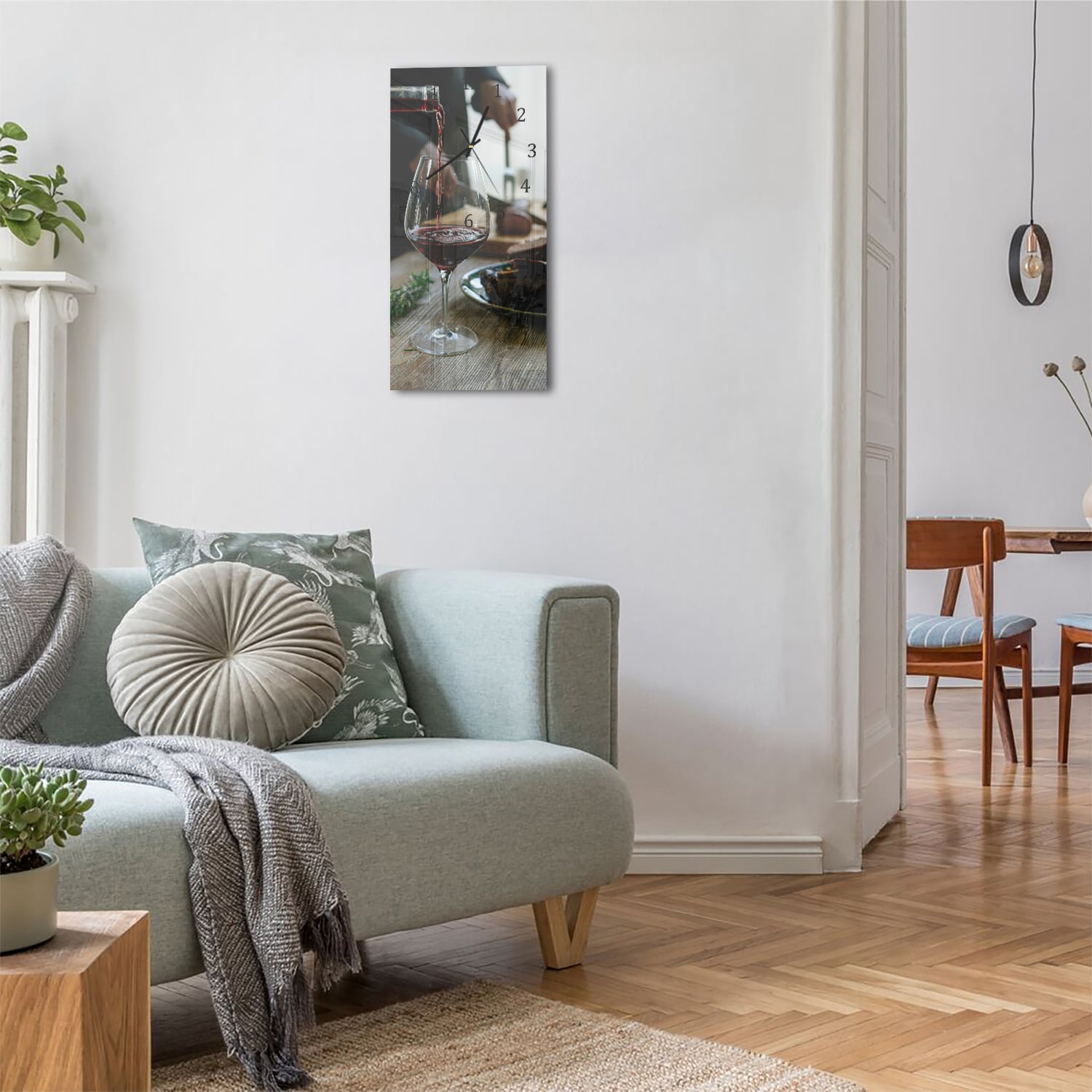 Wanduhr 30x60 - Rotwein und Mahlzeit