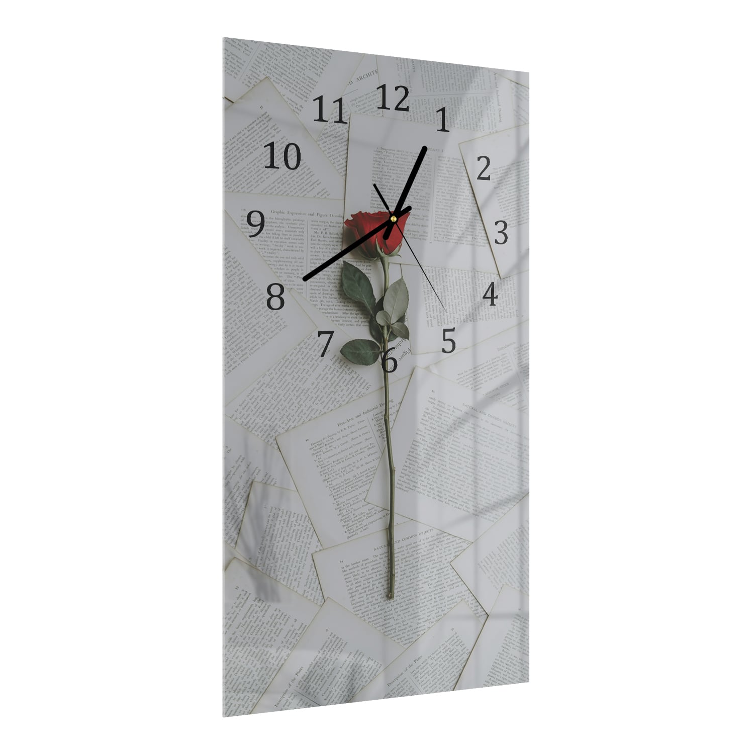 Wanduhr 30x60 - Rose zwischen den Seiten