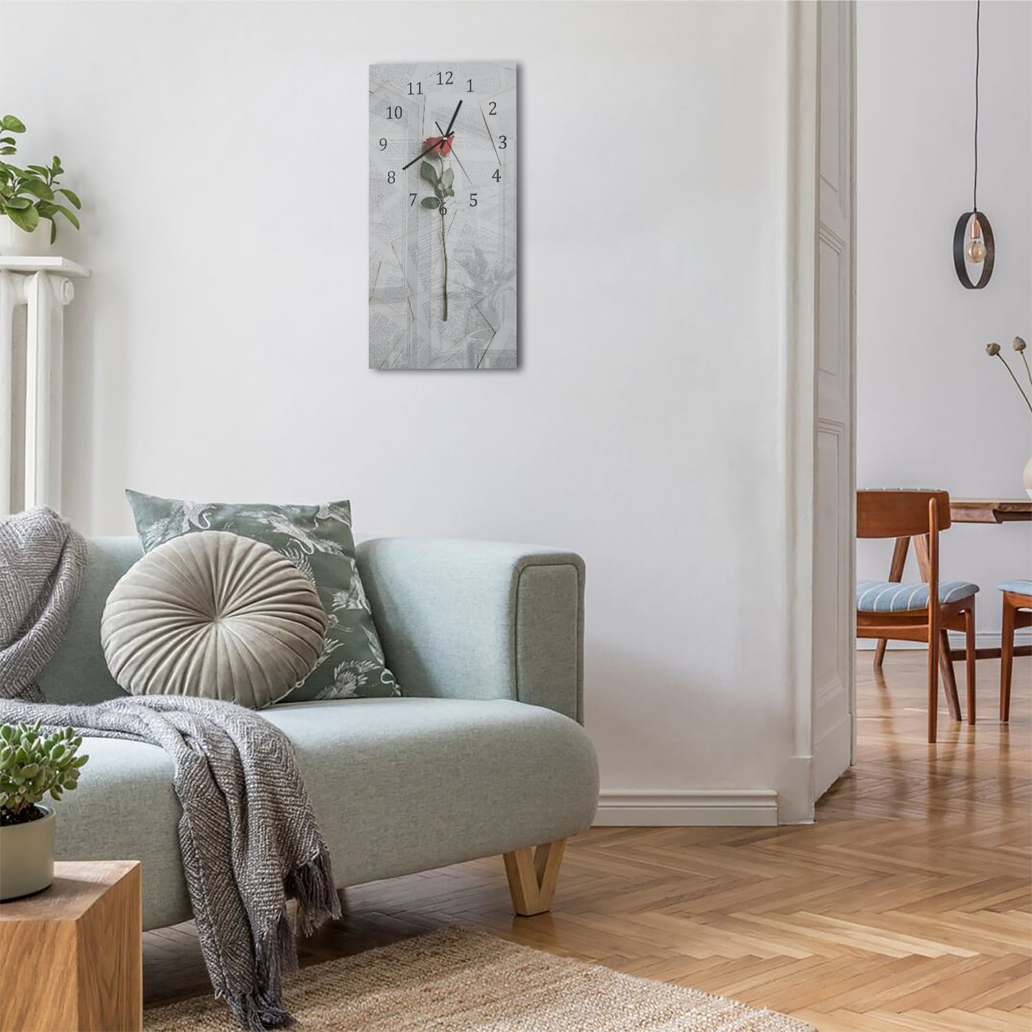 Wanduhr 30x60 - Rose zwischen den Seiten