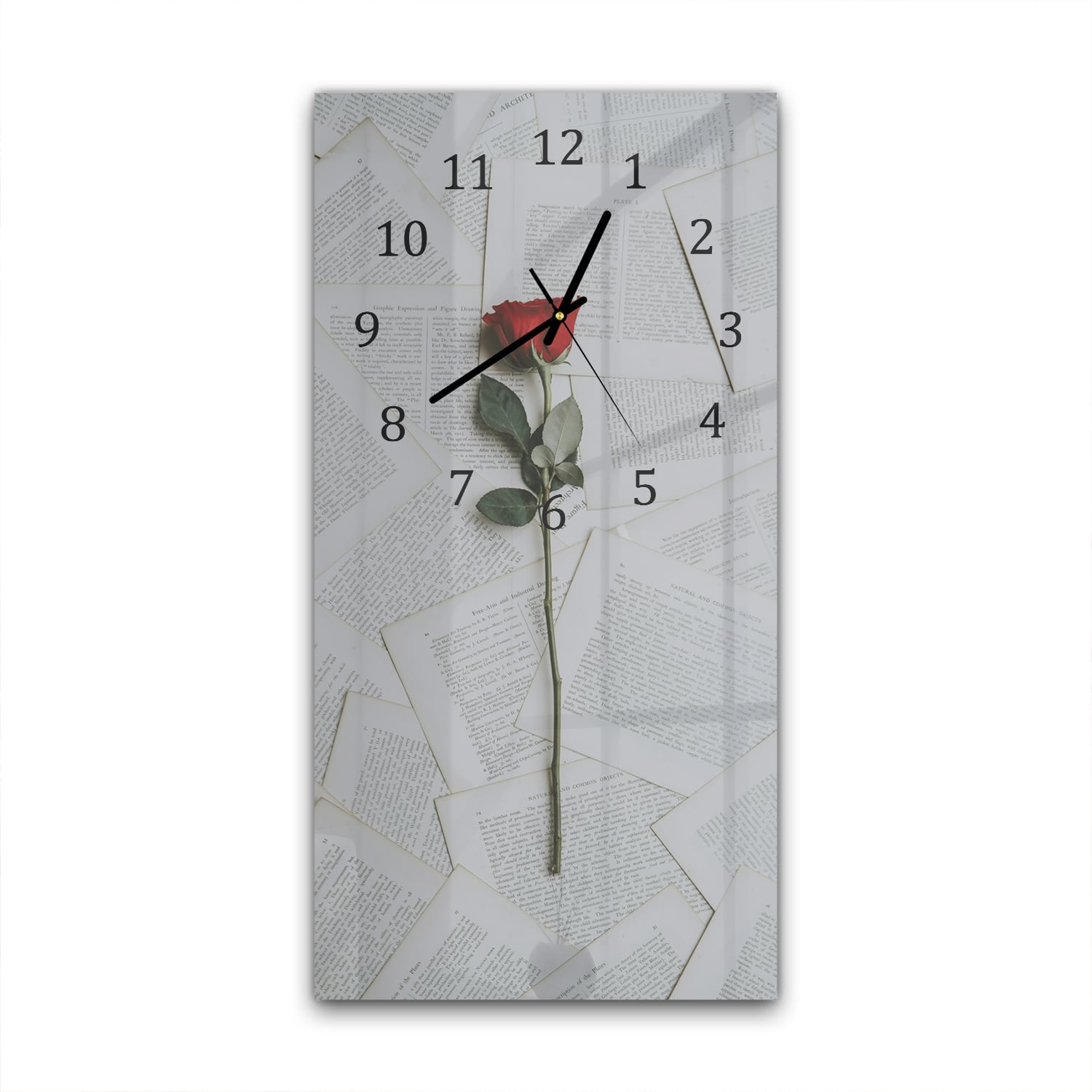 Wanduhr 30x60 - Rose zwischen den Seiten