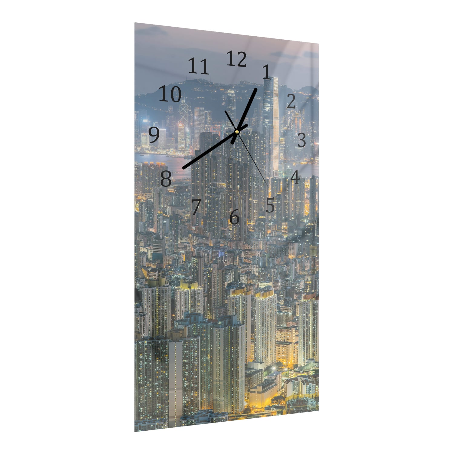 Wanduhr 30x60 - Hongkong bei Nacht