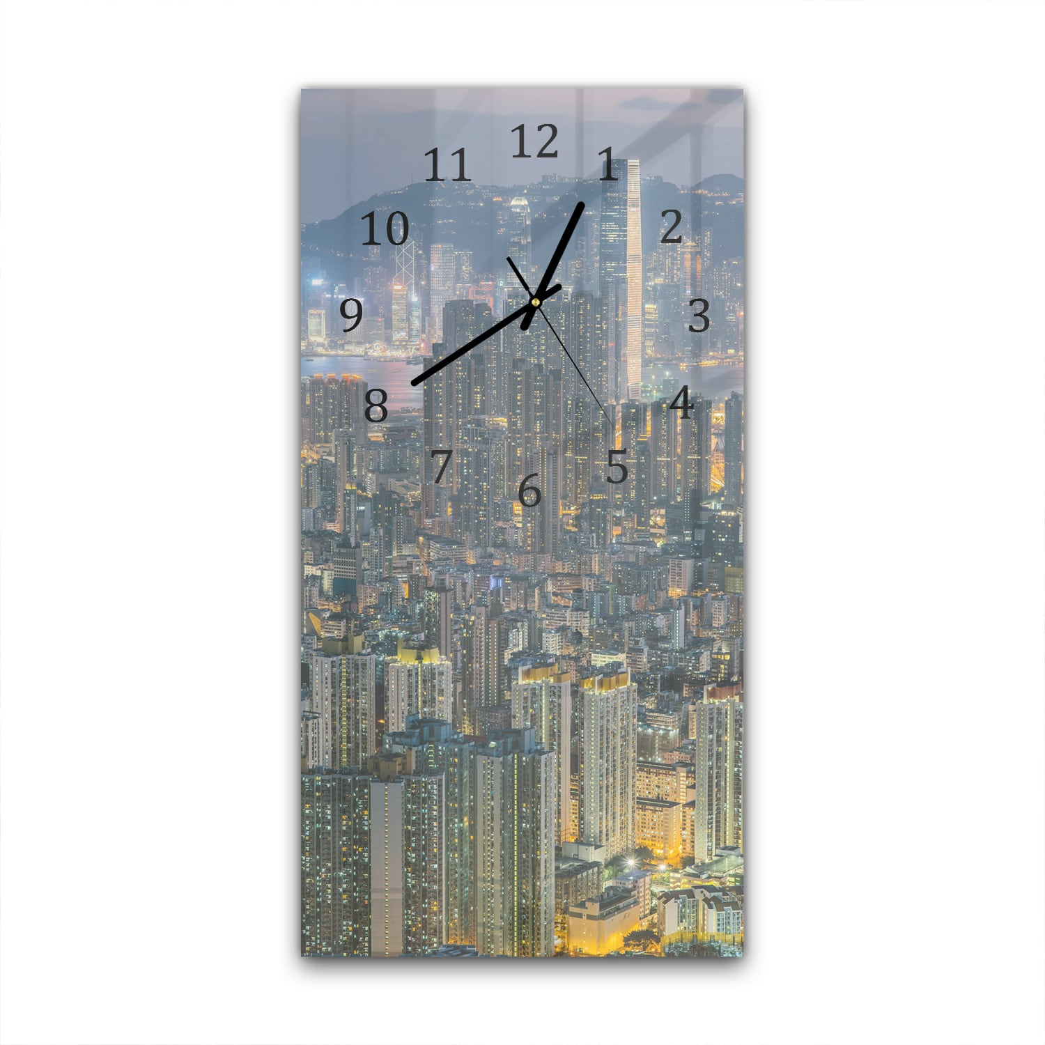 Wanduhr 30x60 - Hongkong bei Nacht