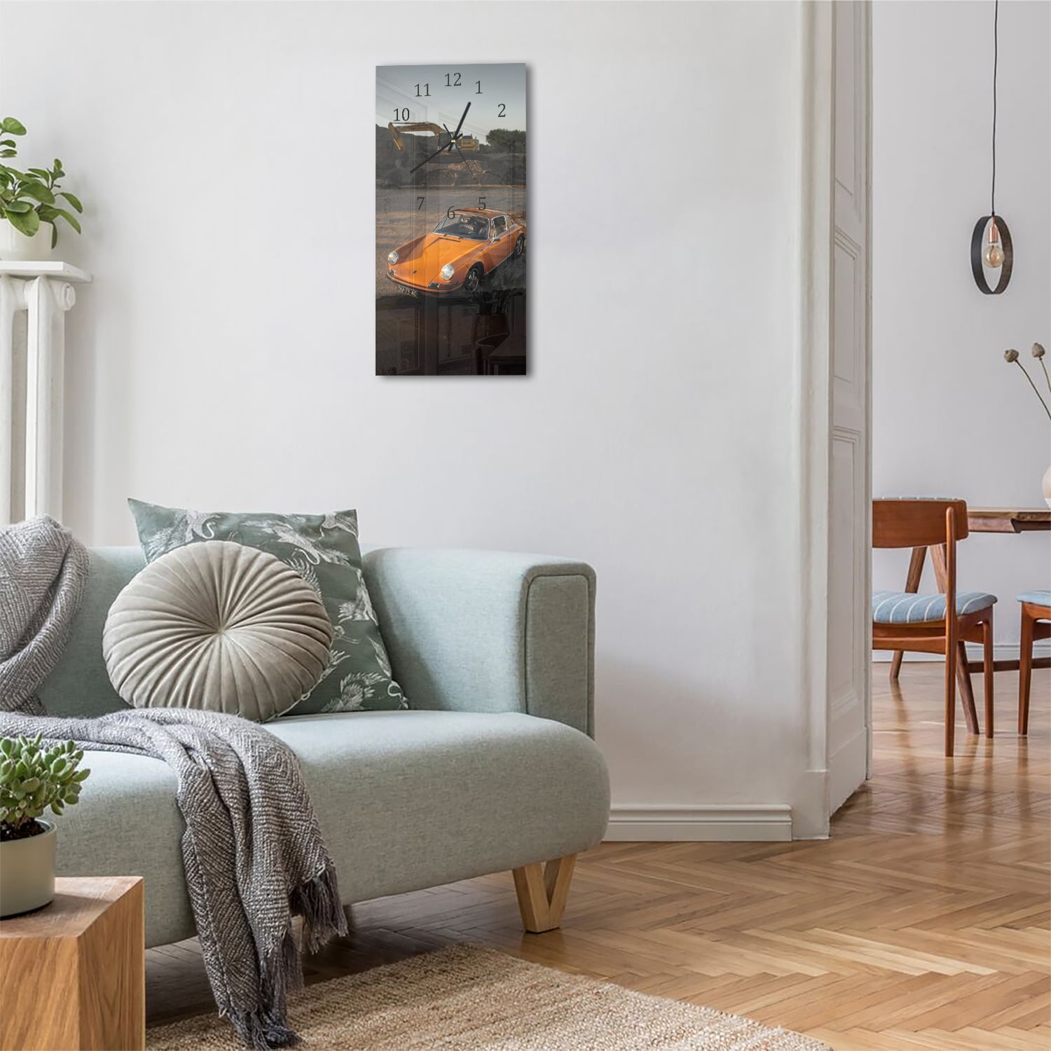 Wanduhr 30x60 - Oranger Porsche