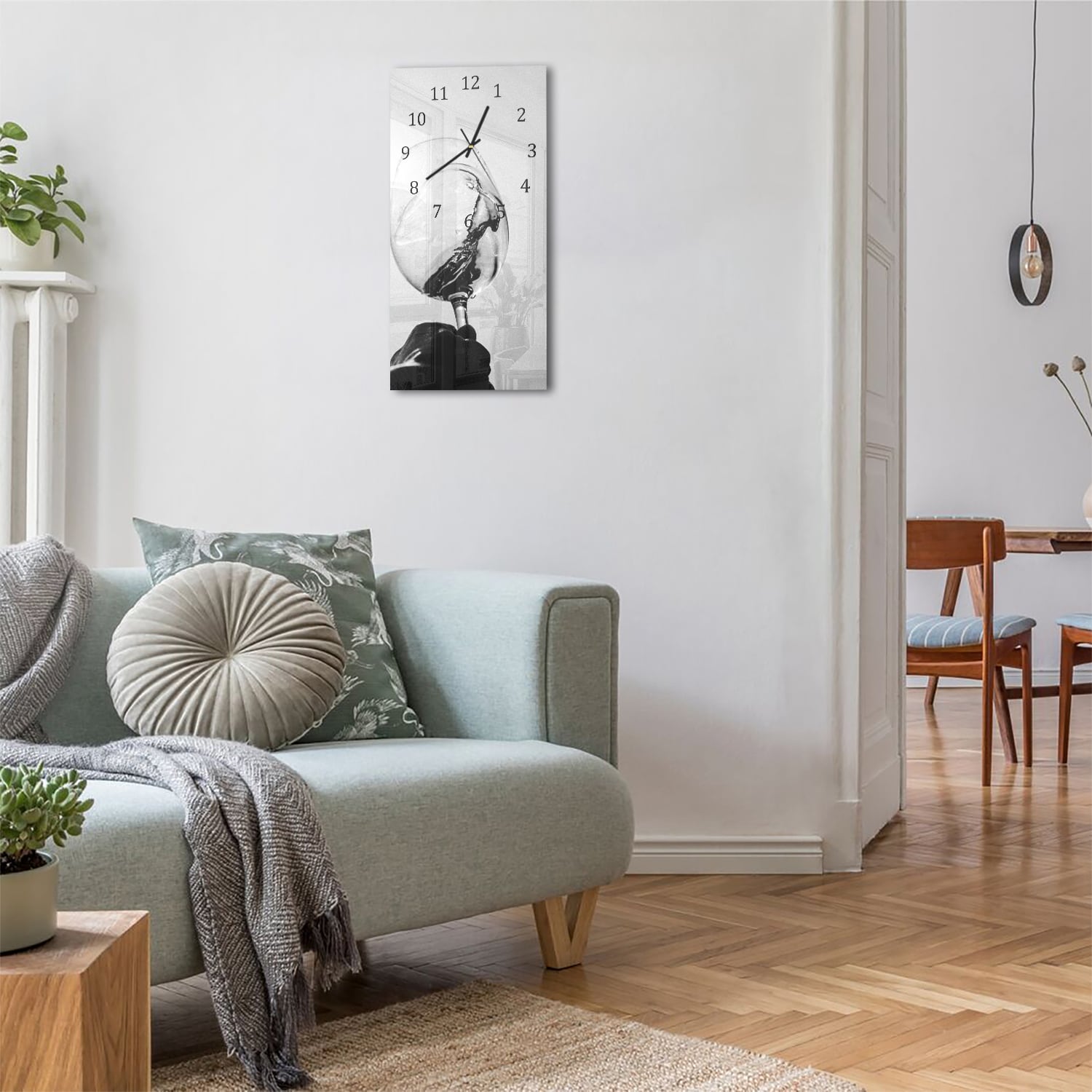 Wanduhr 30x60 - Wein in Schwarz-Weiß