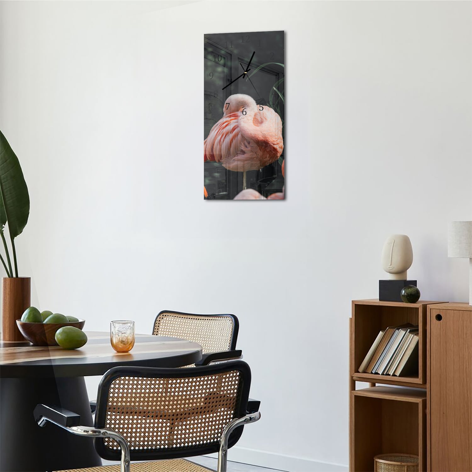 Wanduhr 30x60 - Flamingo in der Natur