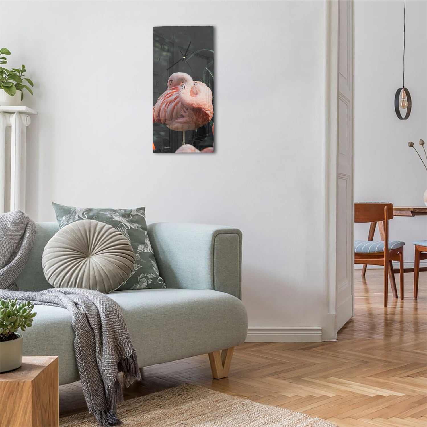 Wanduhr 30x60 - Flamingo in der Natur