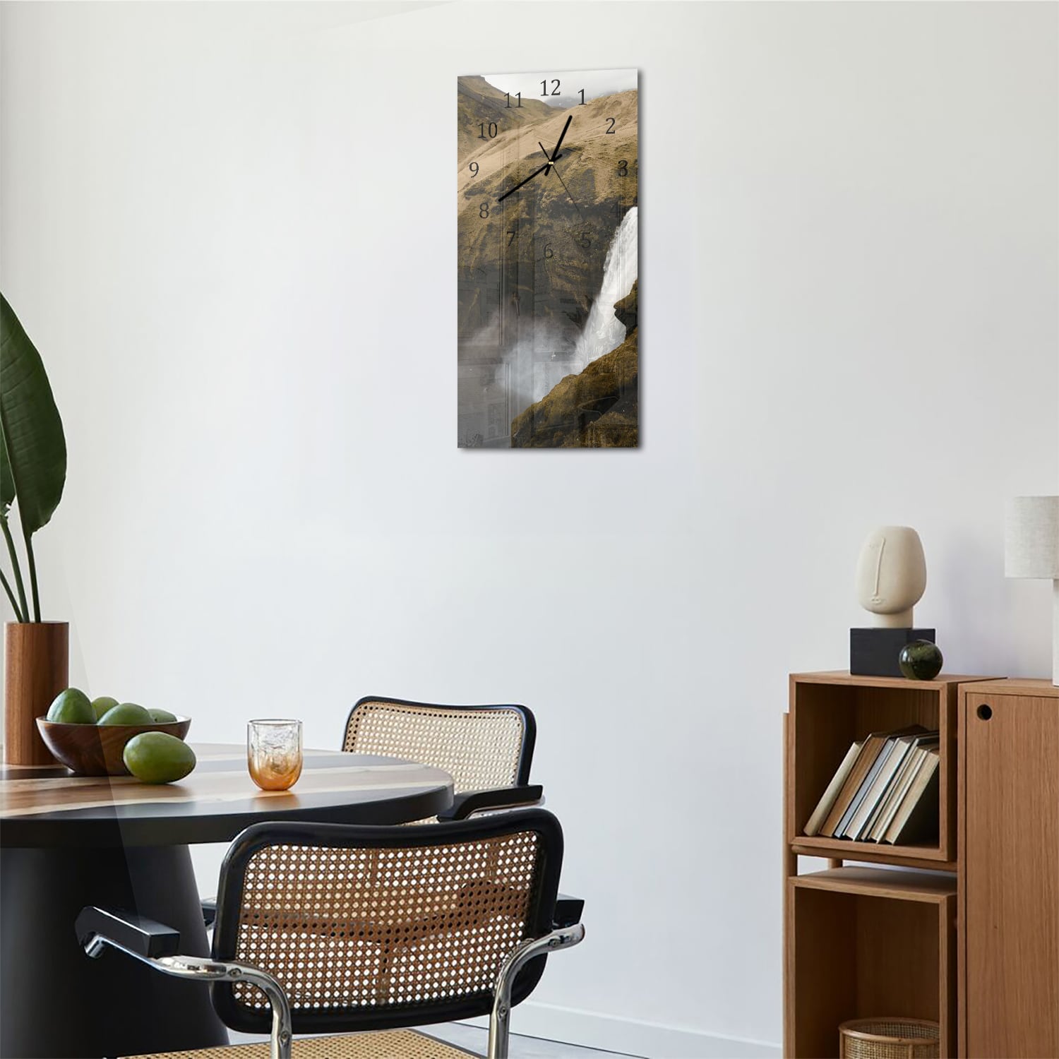 Wanduhr 30x60 - Wasserfall in den Bergen