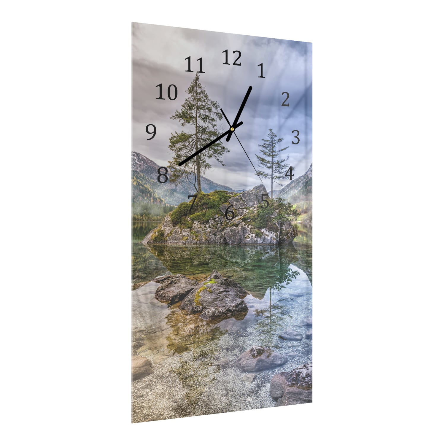 Wanduhr 30x60 - Felsen im klaren See