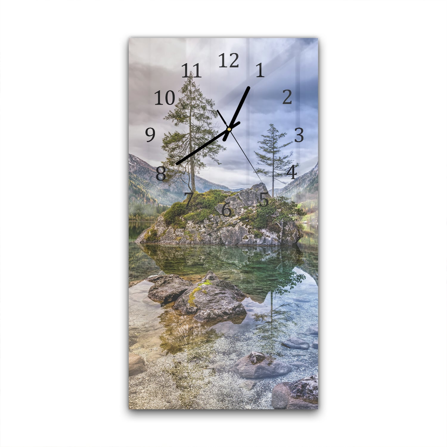 Wanduhr 30x60 - Felsen im klaren See