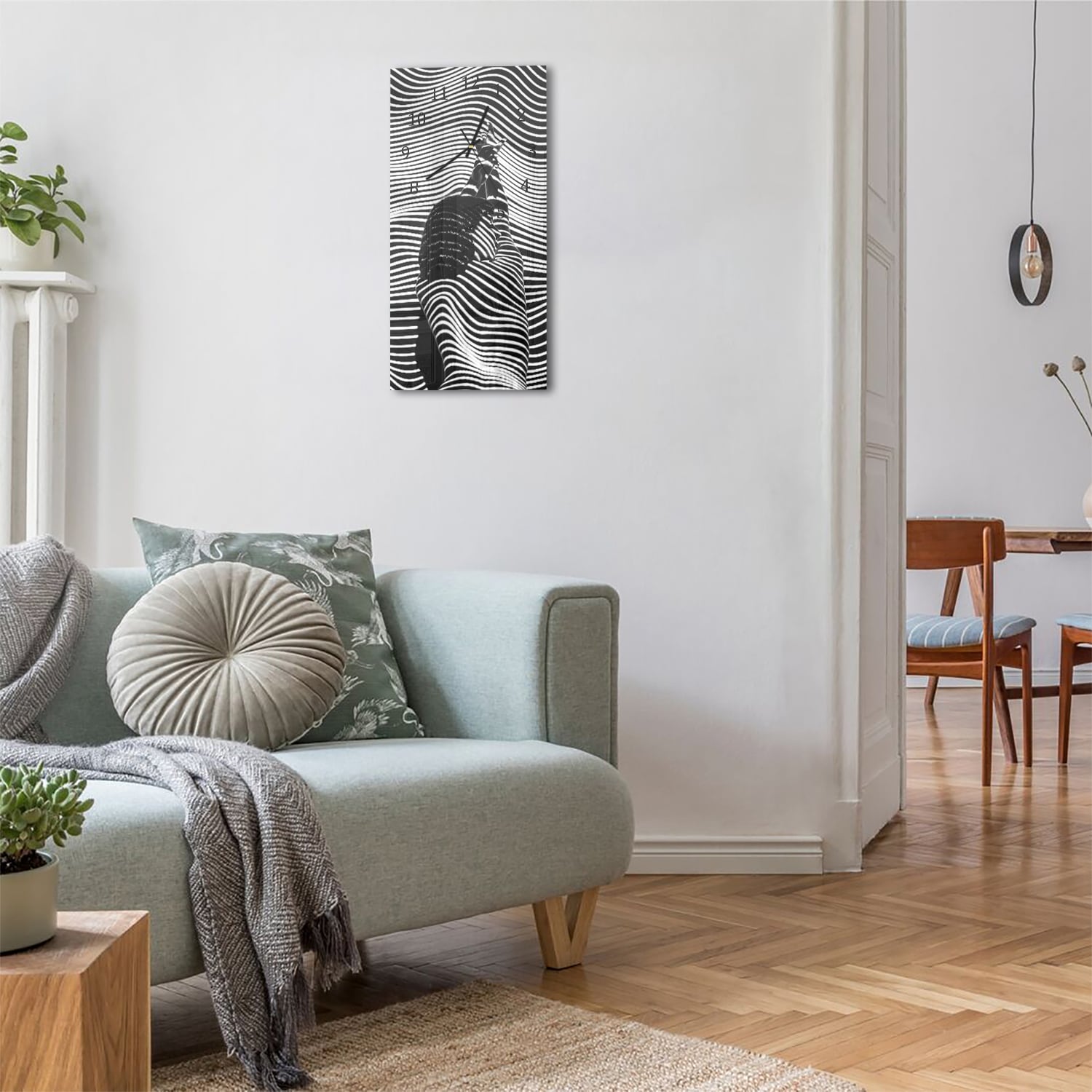 Wanduhr 30x60 - Schwarz-Weiß-Linienkunst