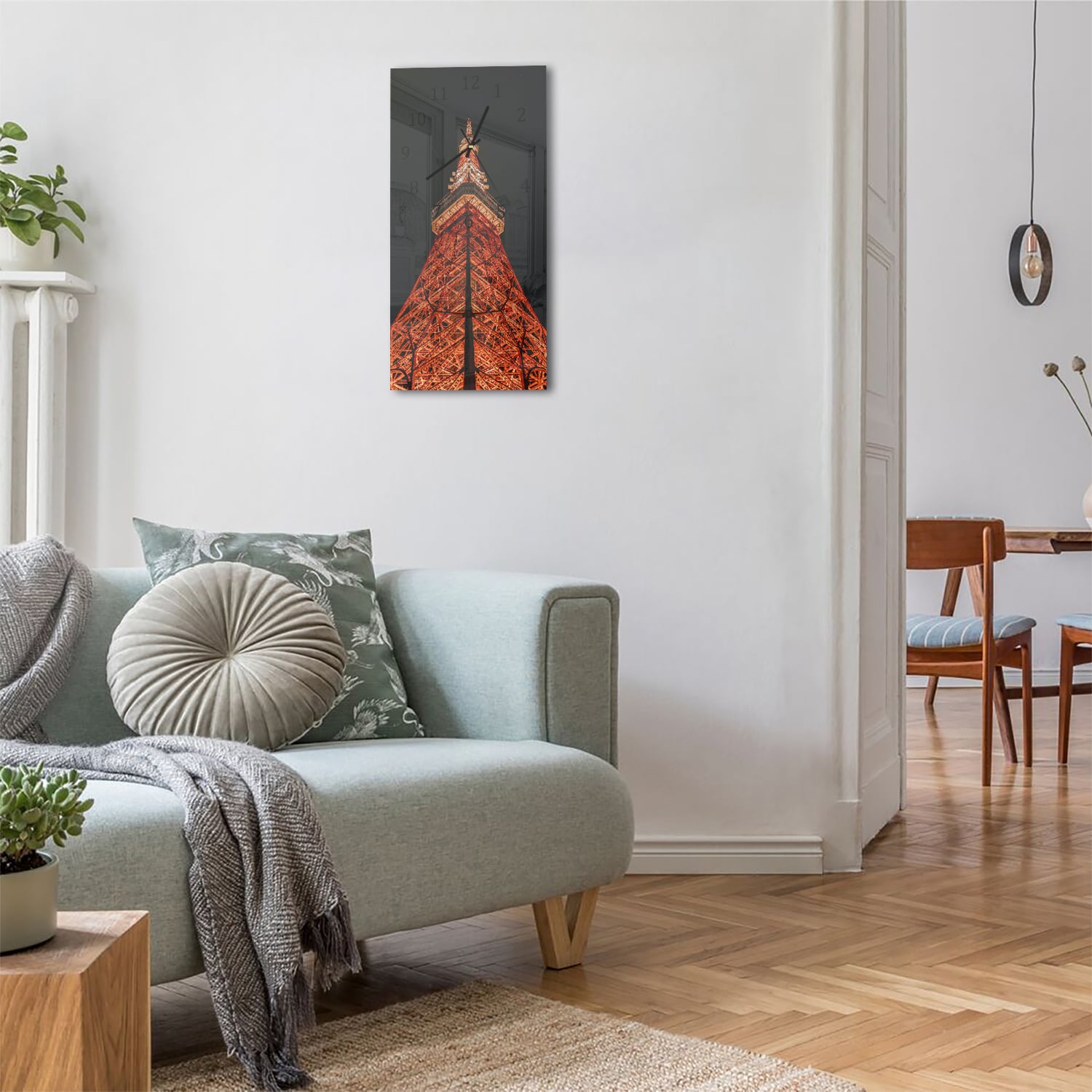 Wanduhr 30x60 - Beleuchteter Eiffelturm