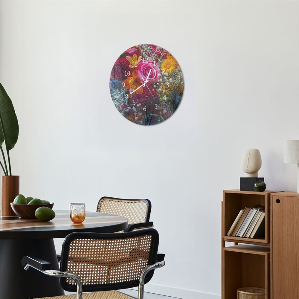 Wanduhr Rund - Lebendiger Blumenstrauß