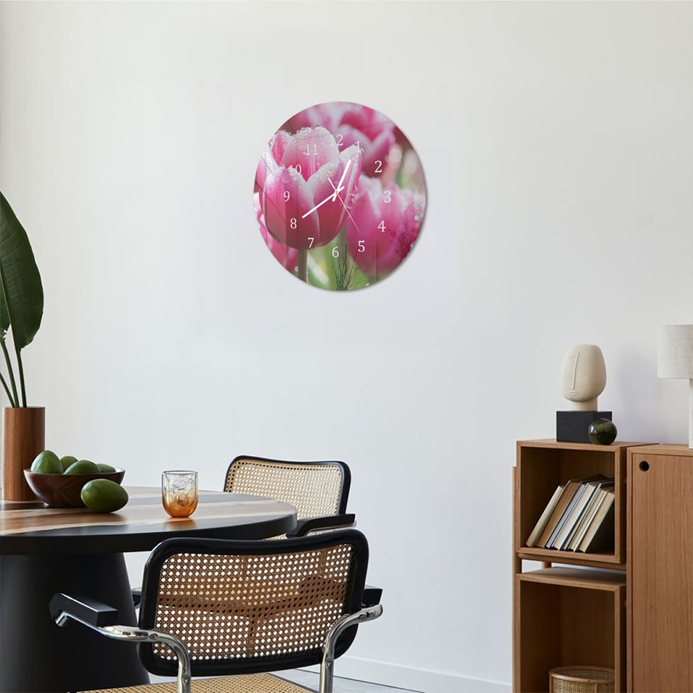 Wanduhr Rund - Nasse Tulpen