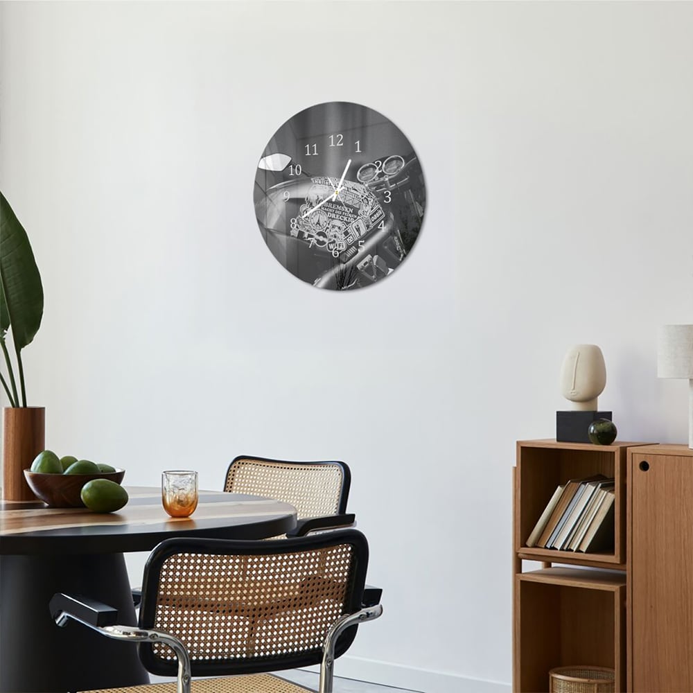 Wanduhr Rund - Motorrad mit Stickern