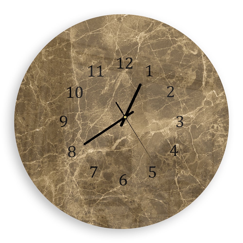 Wanduhr Rund - Hellbrauner Marmor