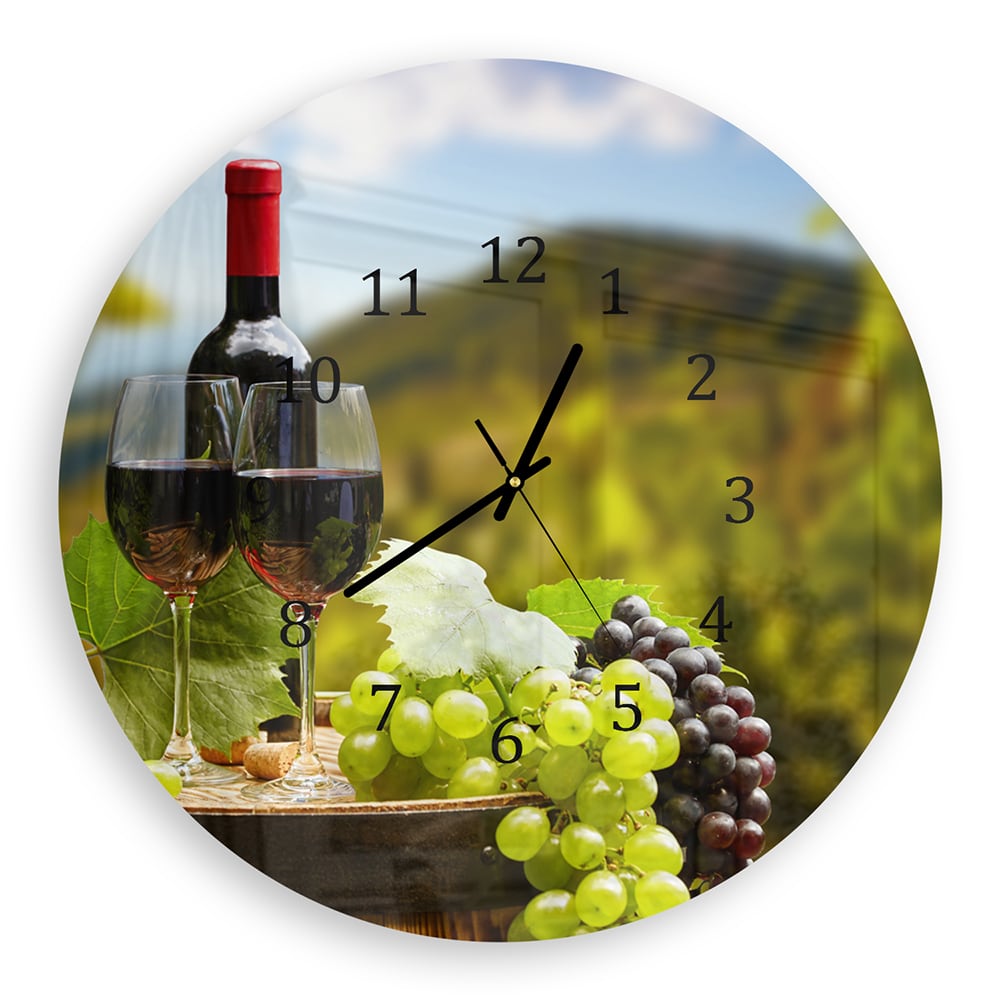 Wanduhr Rund - Wein und Trauben