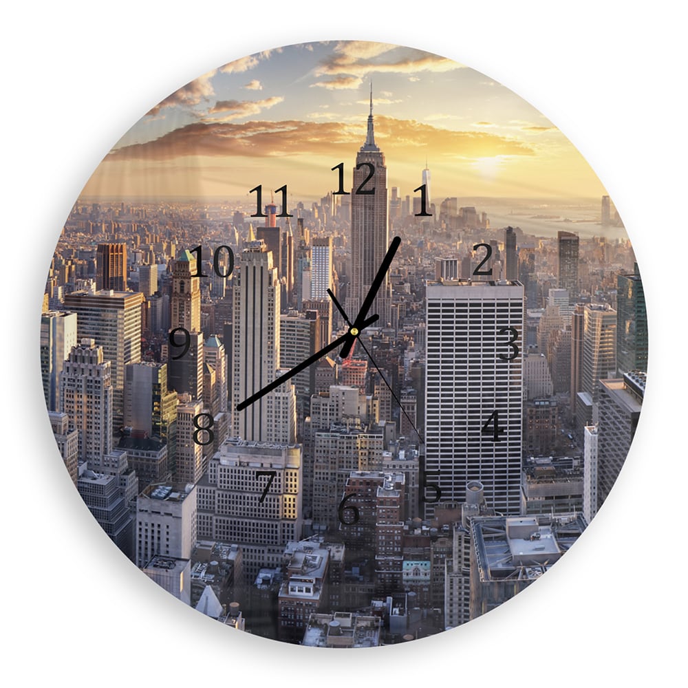 Wanduhr Rund - Sonnenuntergang über New York City