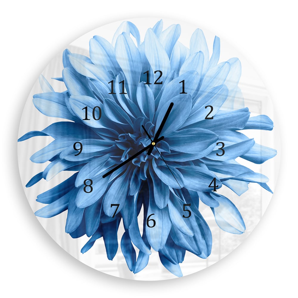 Wanduhr Rund - Hellblaue Dahlie