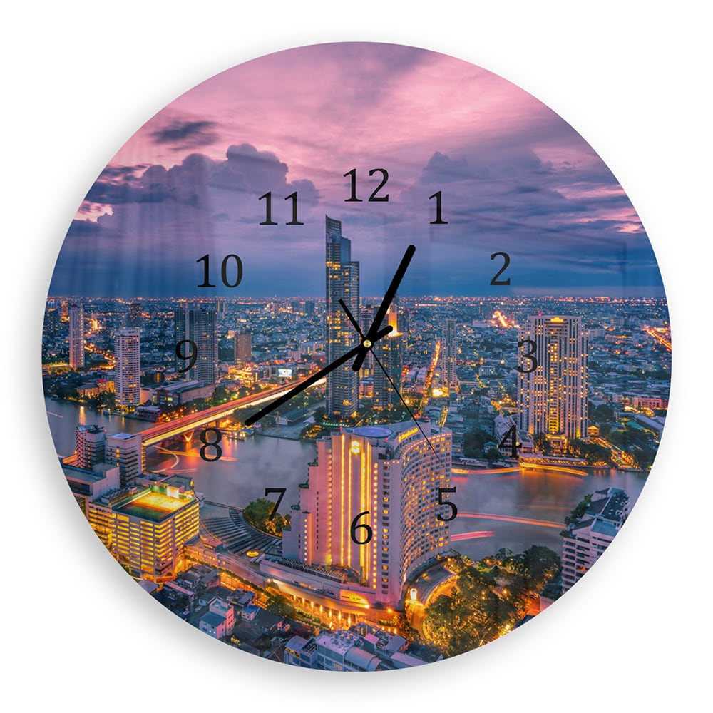 Wanduhr Rund - Bangkok bei Dämmerung