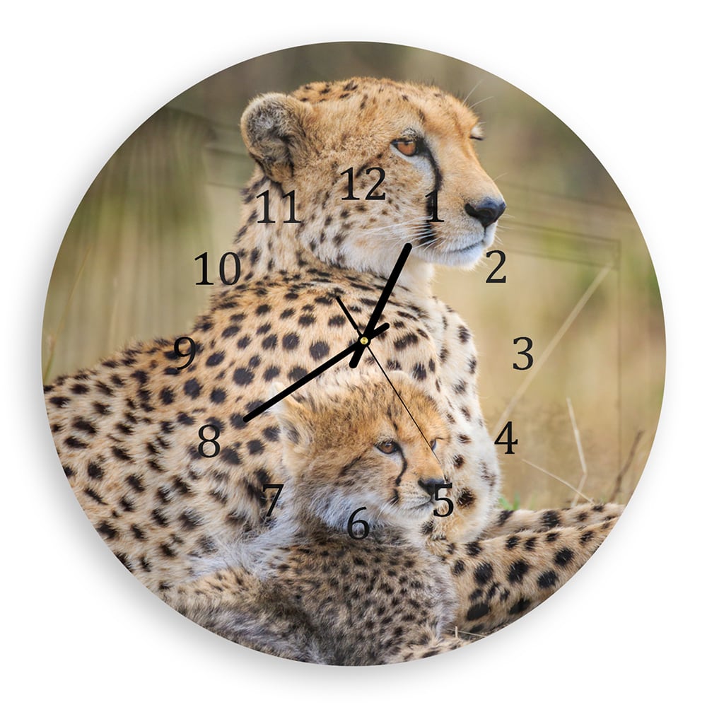 Wanduhr Rund - Gepard mit Jungtier