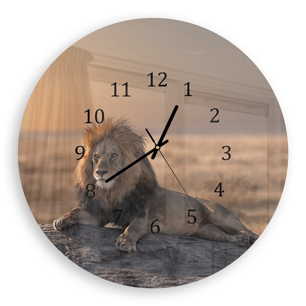 Wanduhr Rund - Löwe auf einem Felsen