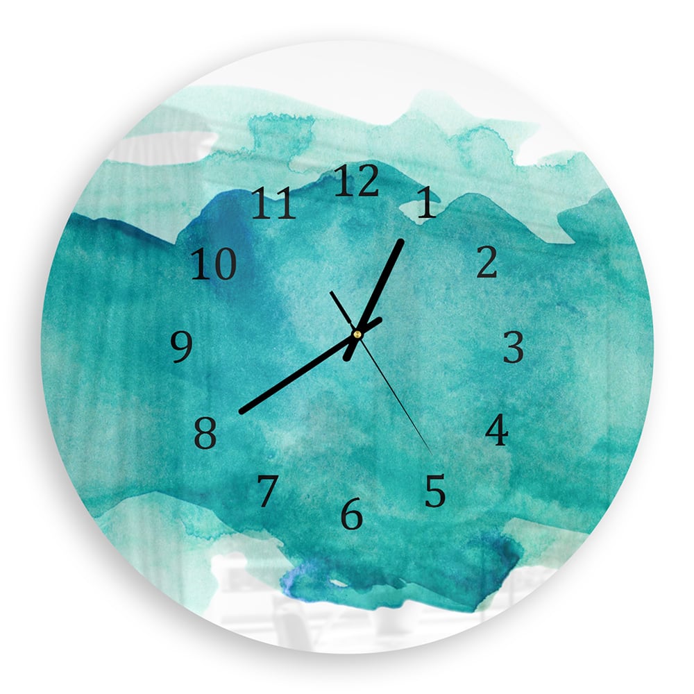 Wanduhr Rund - Grüner Aquarellstreifen