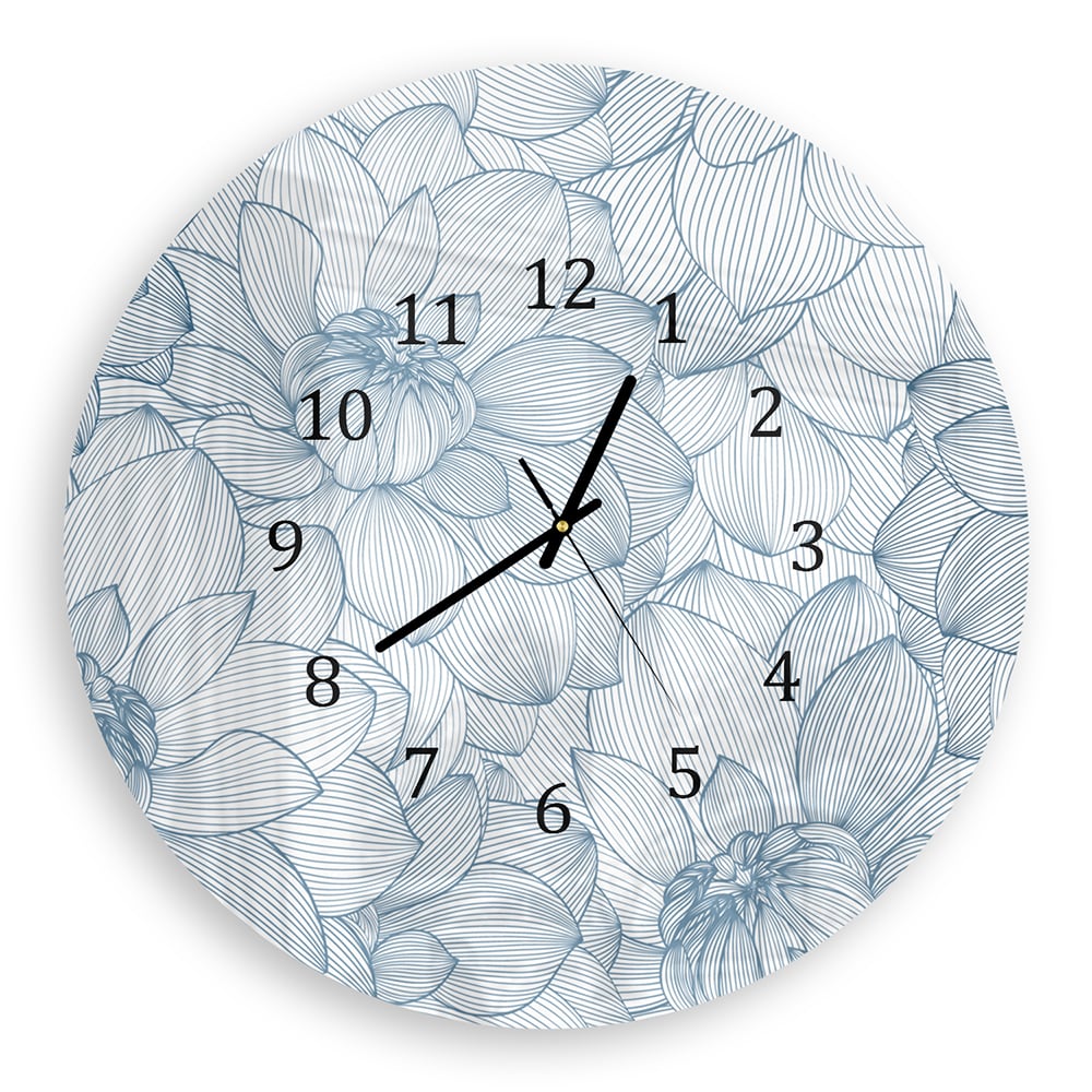 Wanduhr Rund - Gezeichnete Dahlienblüten