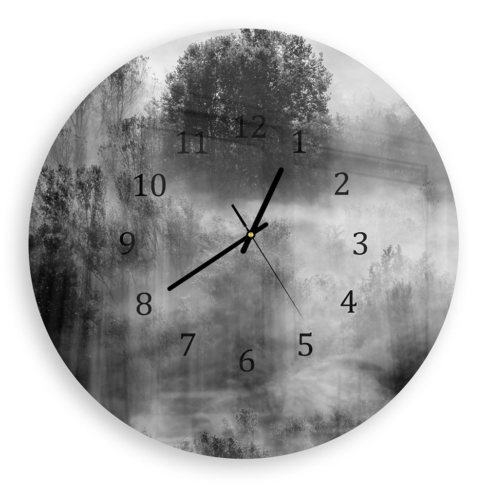 Wanduhr Rund - Bäume im Nebel