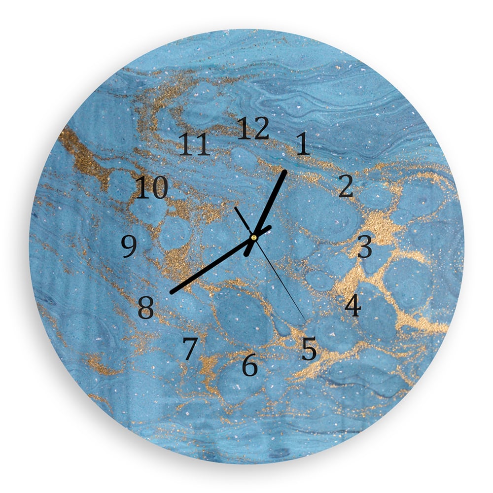 Wanduhr Rund - Gold und blauer Marmor