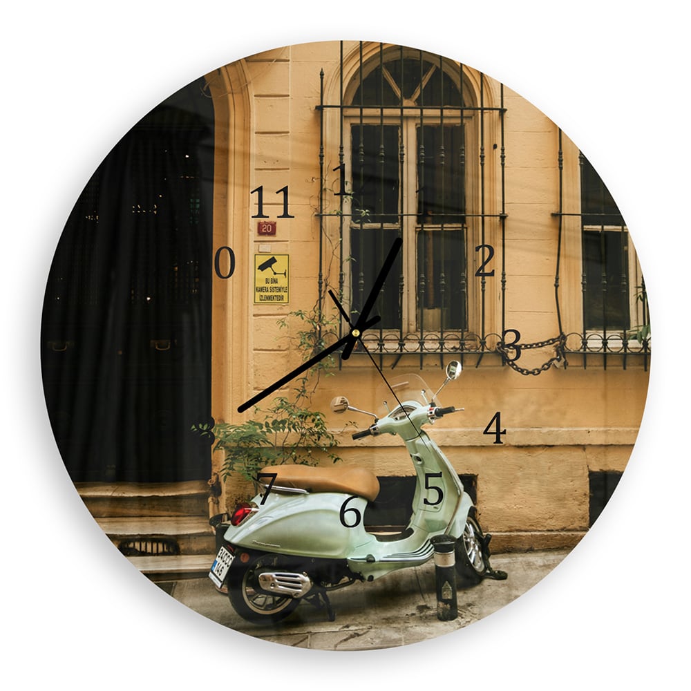 Wanduhr Rund - Grüne Vespa