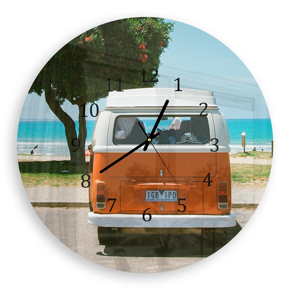 Wanduhr Rund - Wohnmobil am Strand